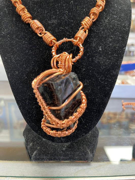 Black Obsidian Copper Crystal Necklace