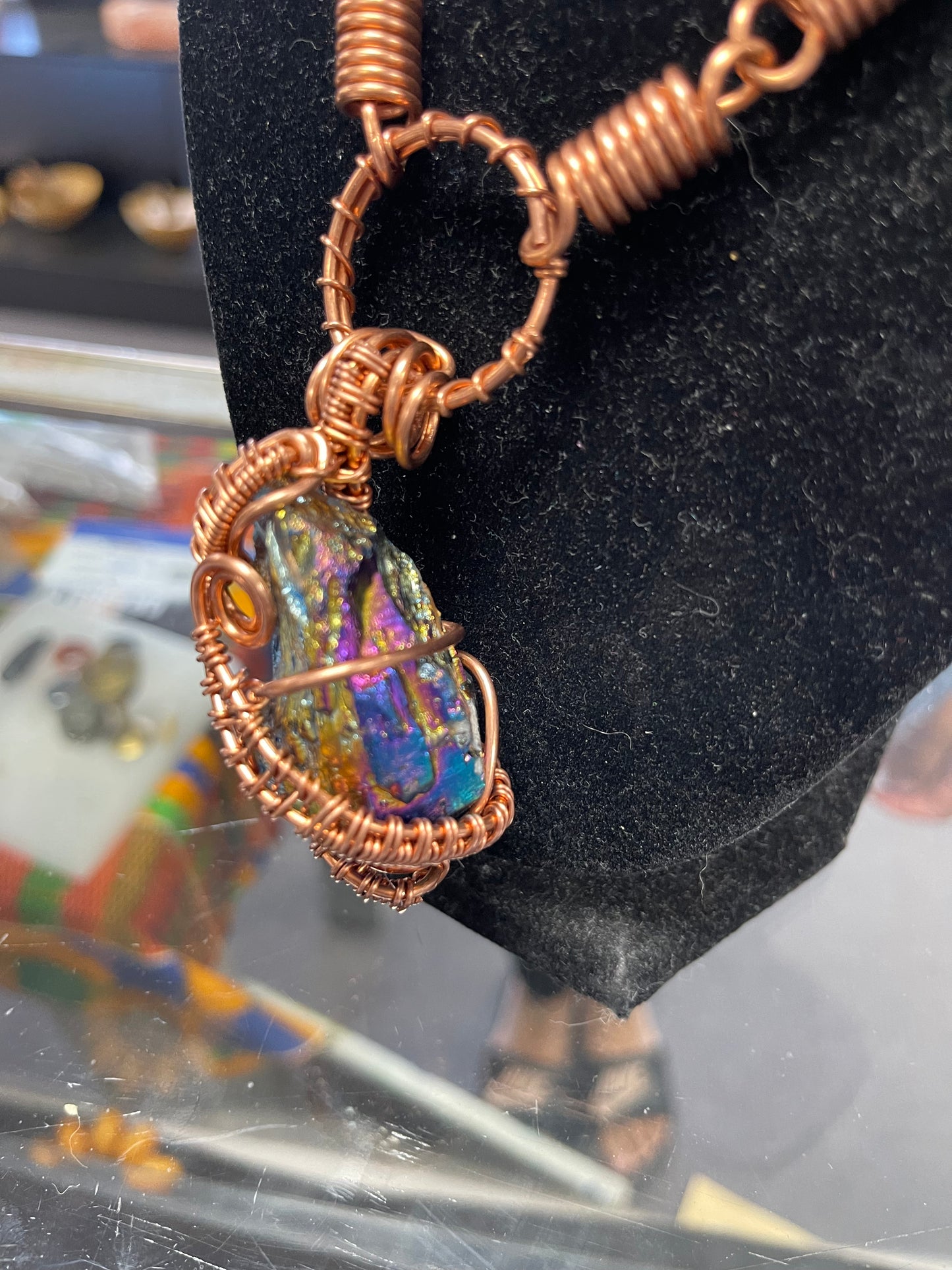 Titanium Aura Quartz Copper Crystal Necklace