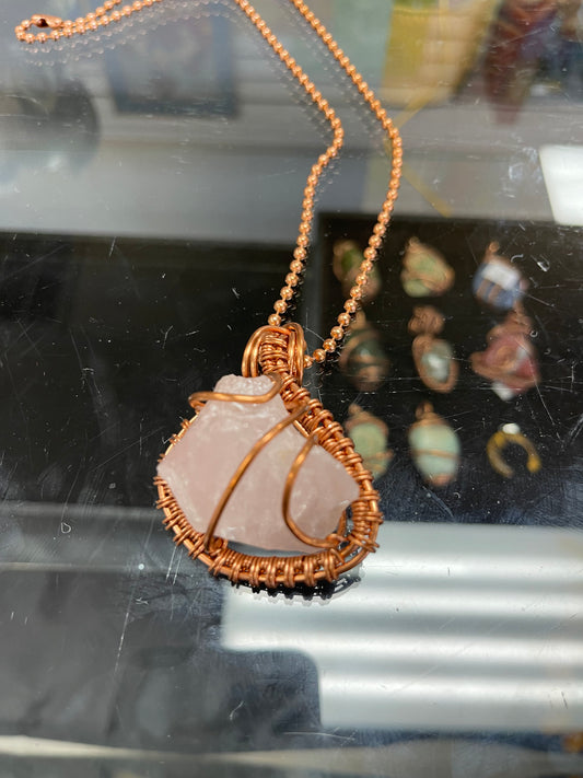 Rose Quartz Crystal Copper necklace
