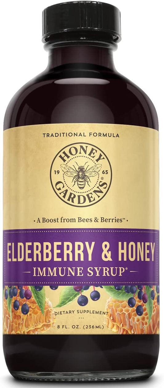 Honey Gardens Elderberry Syrup with Apitherapy Raw Honey, Propolis & Elderberries