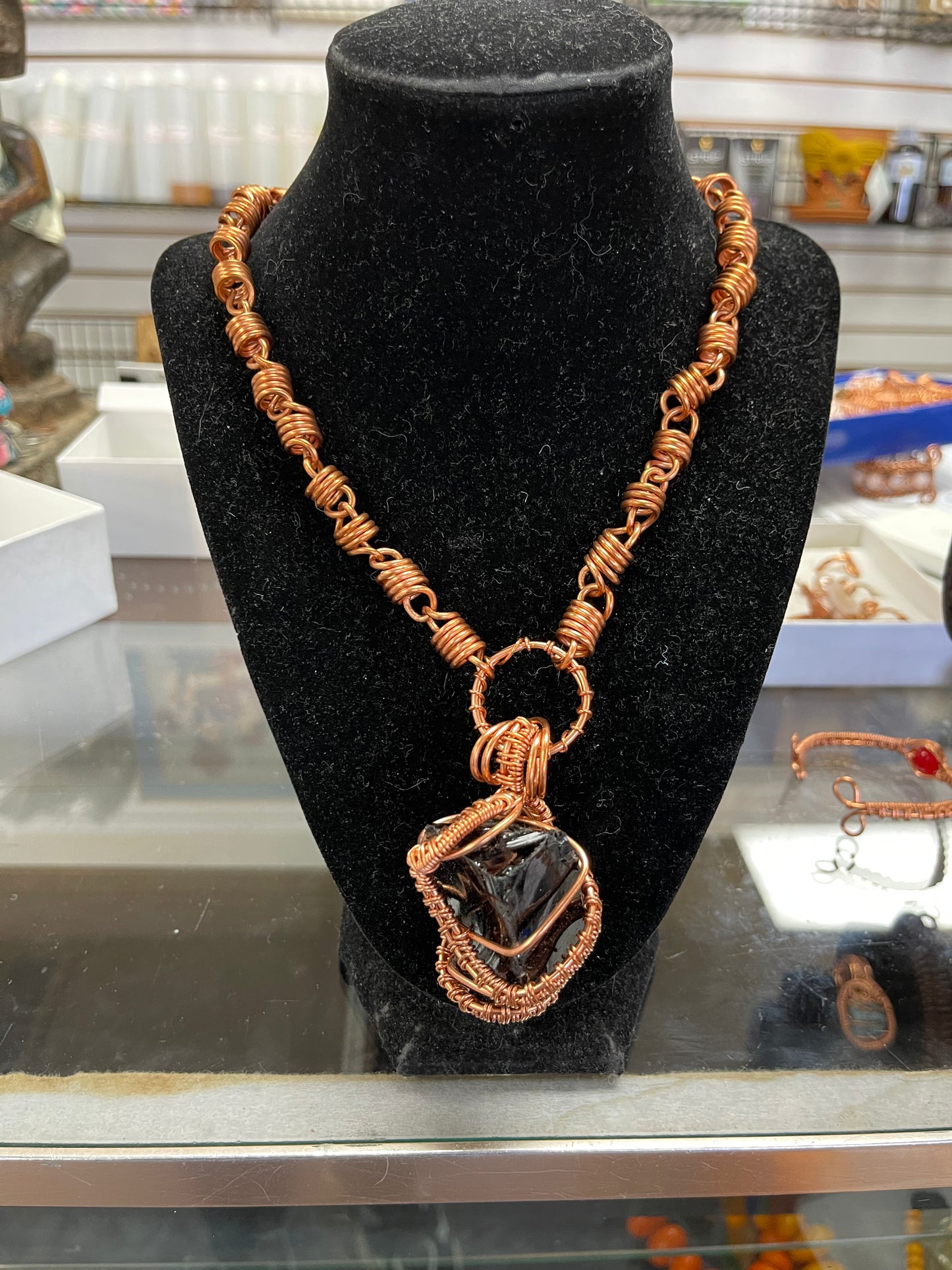 Black Obsidian Copper Crystal Necklace