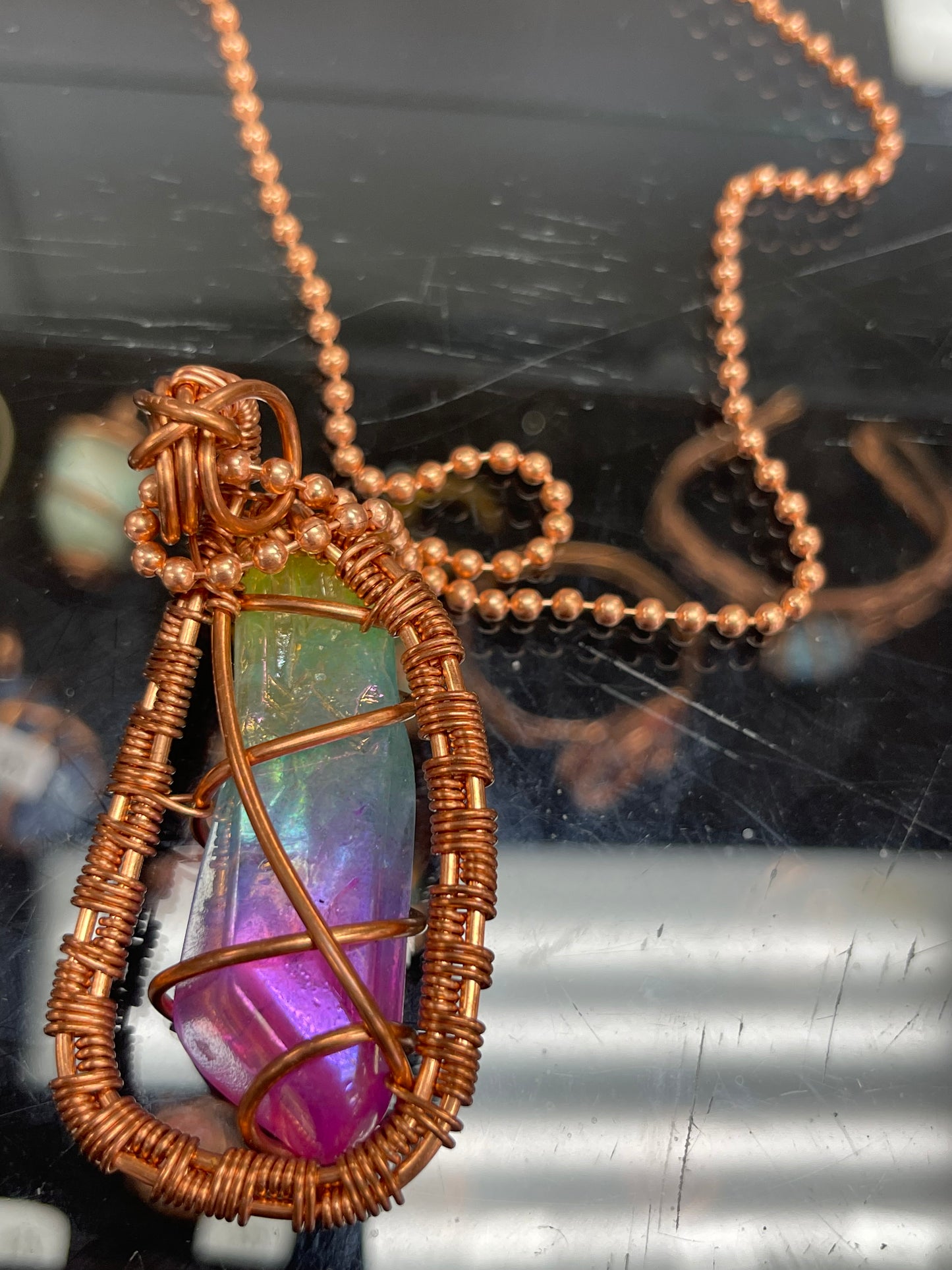 Rainbow Fluorite crystal copper chain