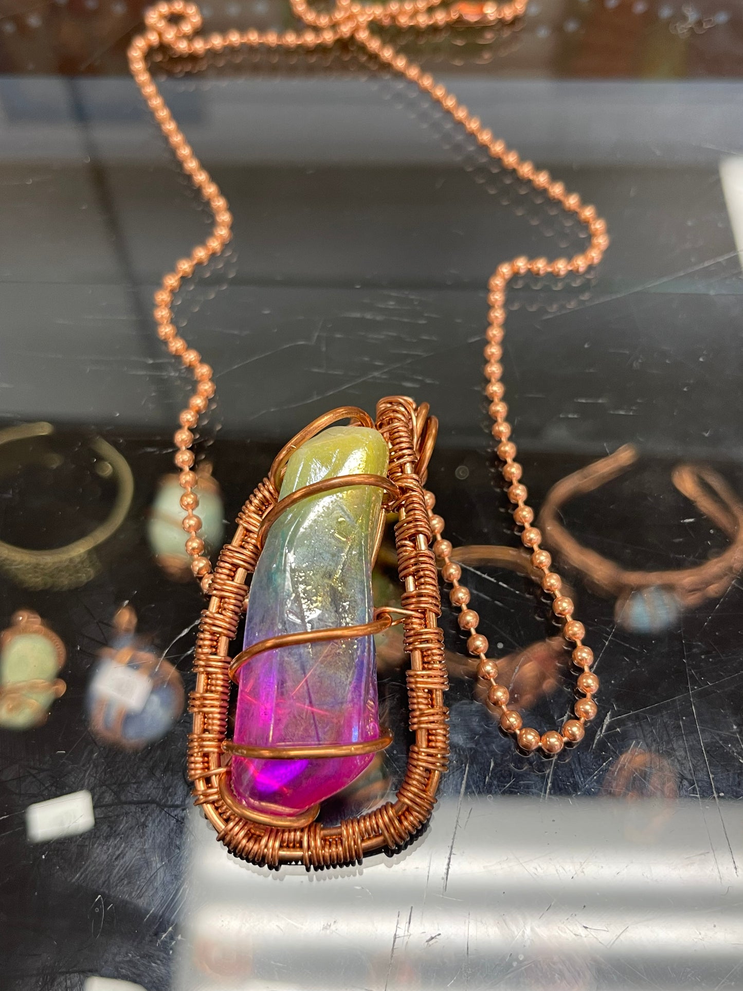 Rainbow Fluorite crystal copper chain