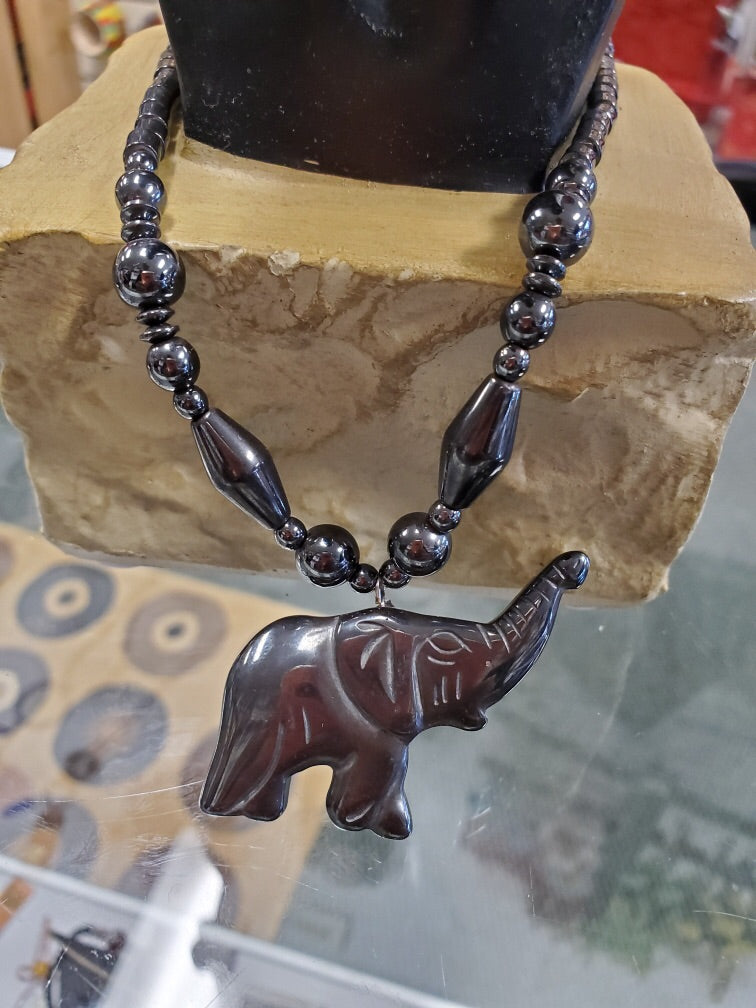 Hematite Elephant Necklace