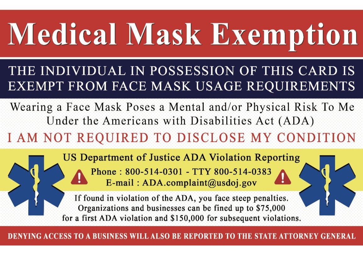 Medical mask exemption card with lanyard
