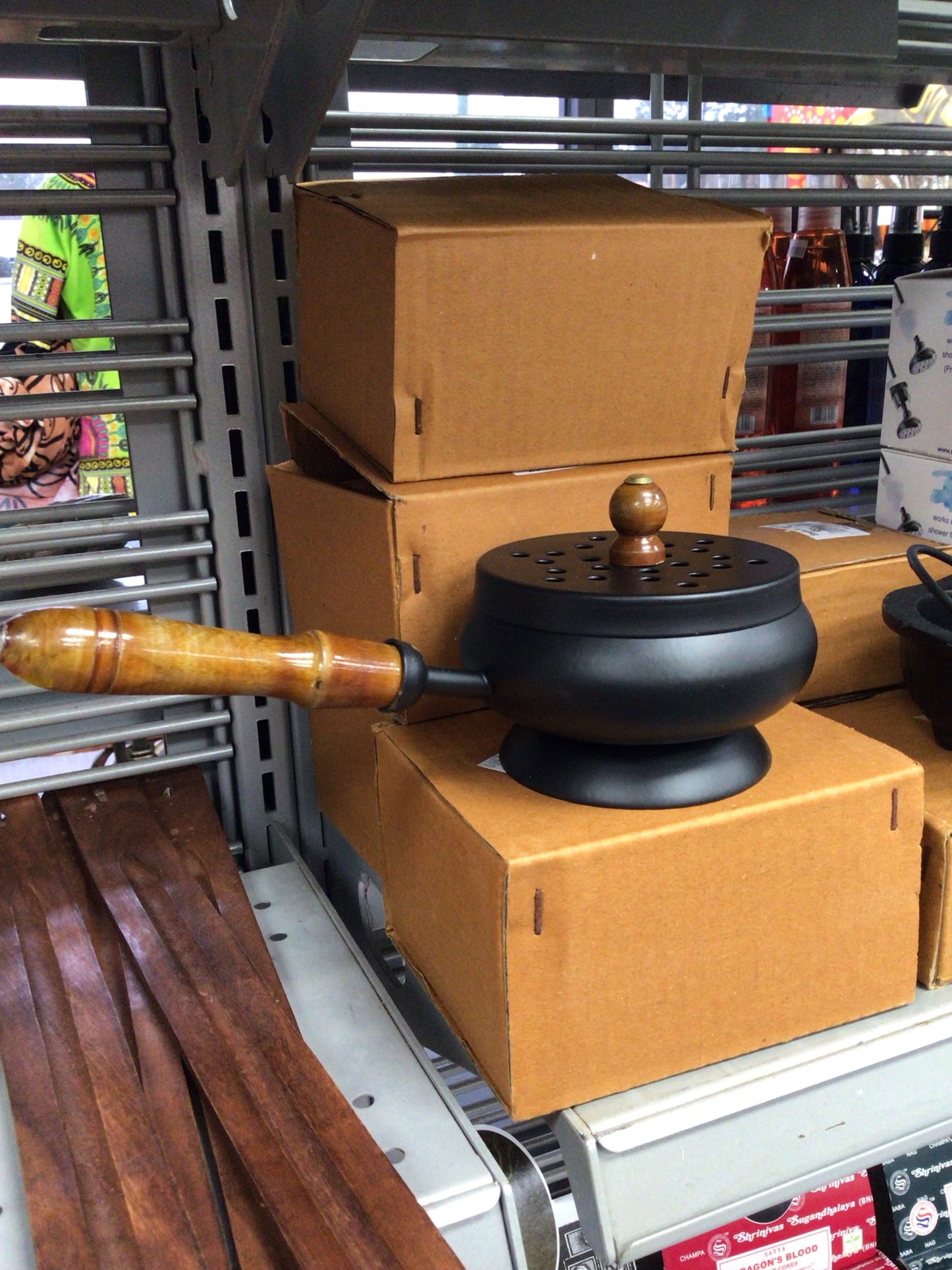 Cast Iron Burner Cauldron with wooden handle