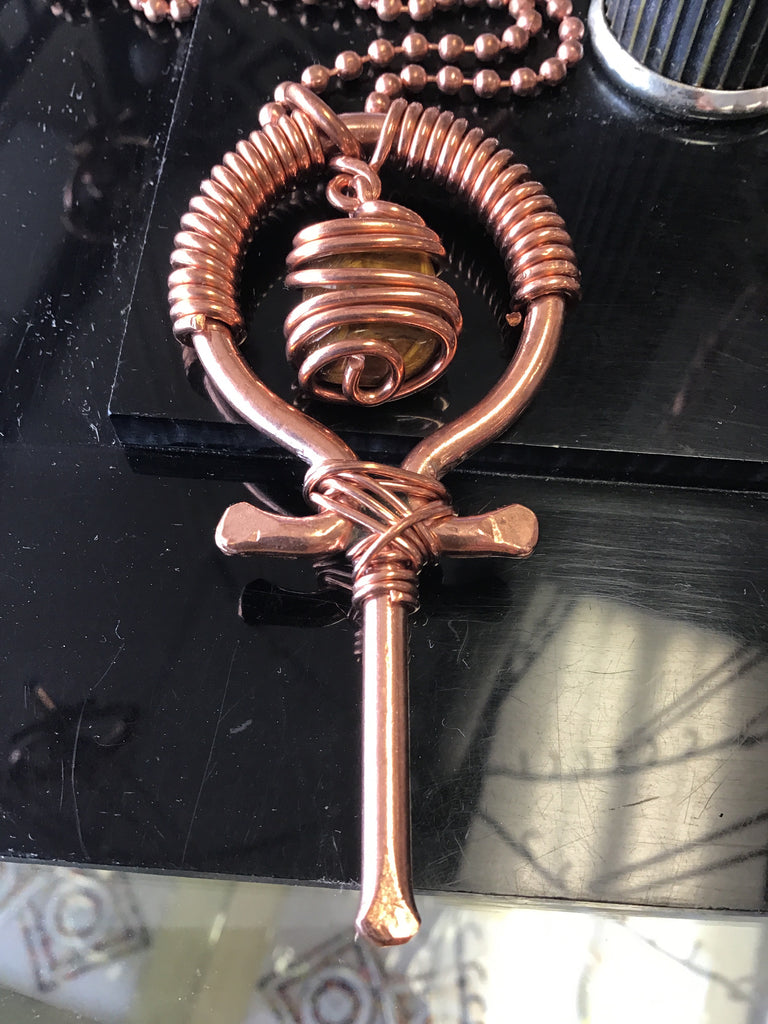 Copper Ankh Pendant with Snake Skin Stone – Monkeylion Designs